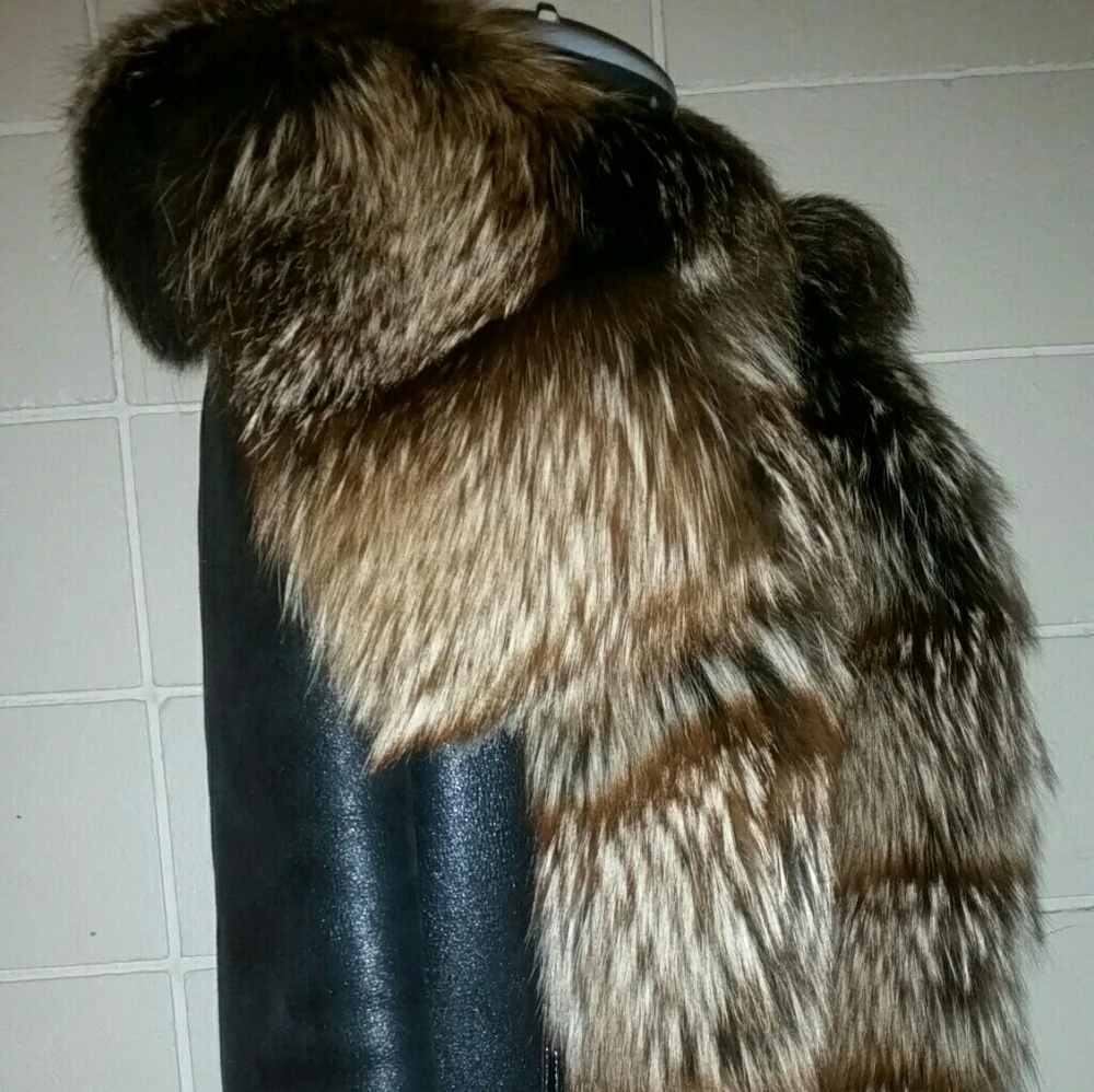 😍🥰 METALLIC MERINO LEATHER SHEARLING FOX FUR COAT - Picture 2 of 8